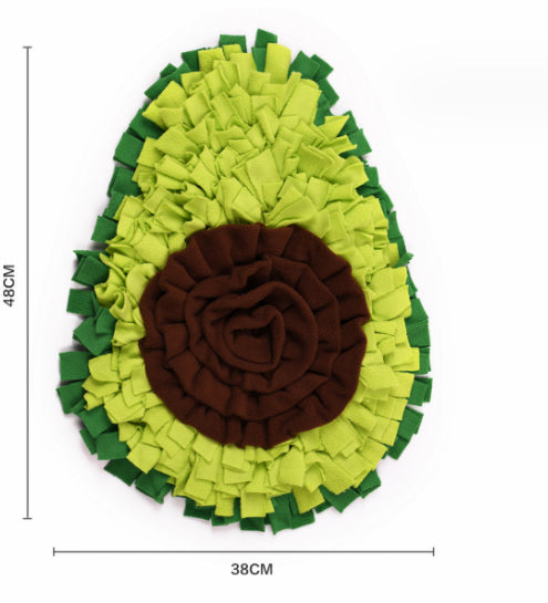 Green avocado snuffle mat with dimensions, 48 x 38 cm