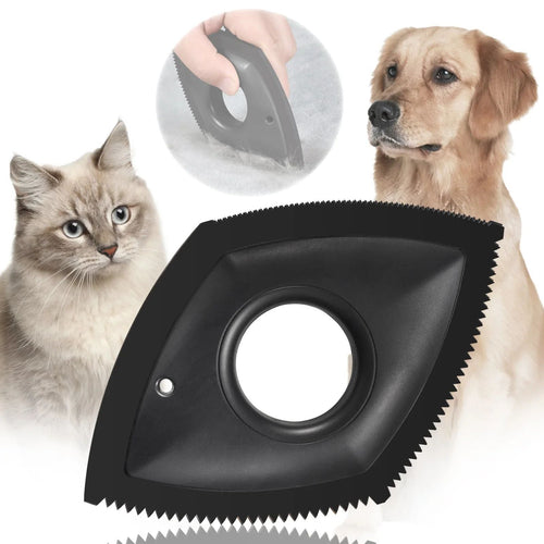 Pet Hair Scraper in black with a dog and cat