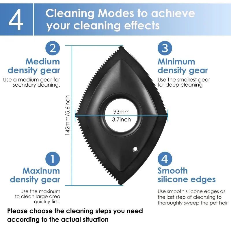 Pet Hair Scraper's four cleaning edges, 5.6 x 3.7 in