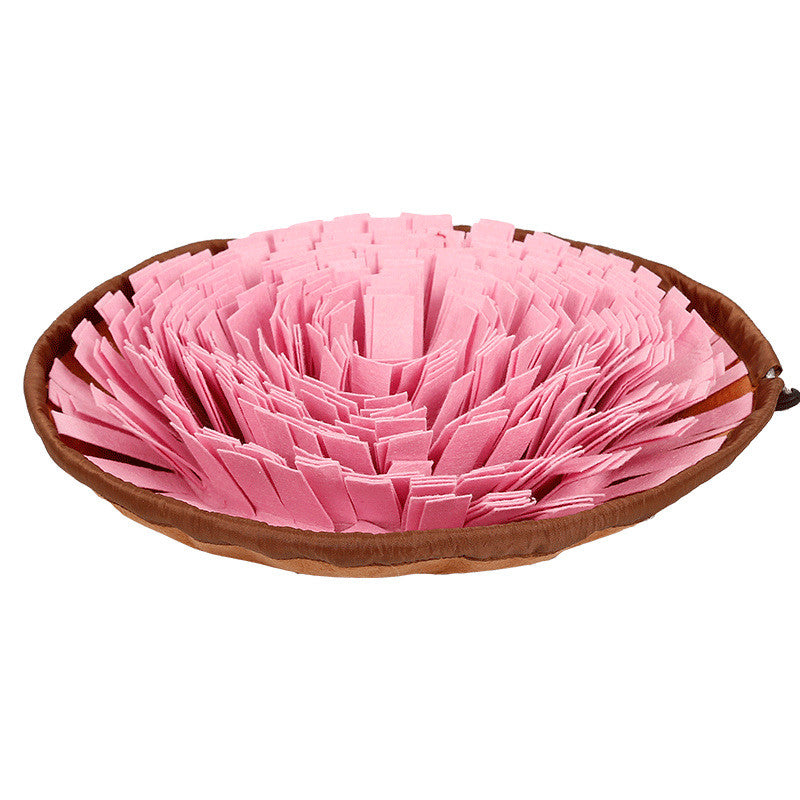 Pink round snuffle bowl with raised edge