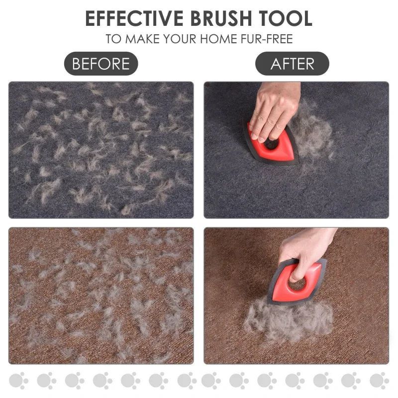 Pet Hair Scraper lifting pet hair from carpet, before and after